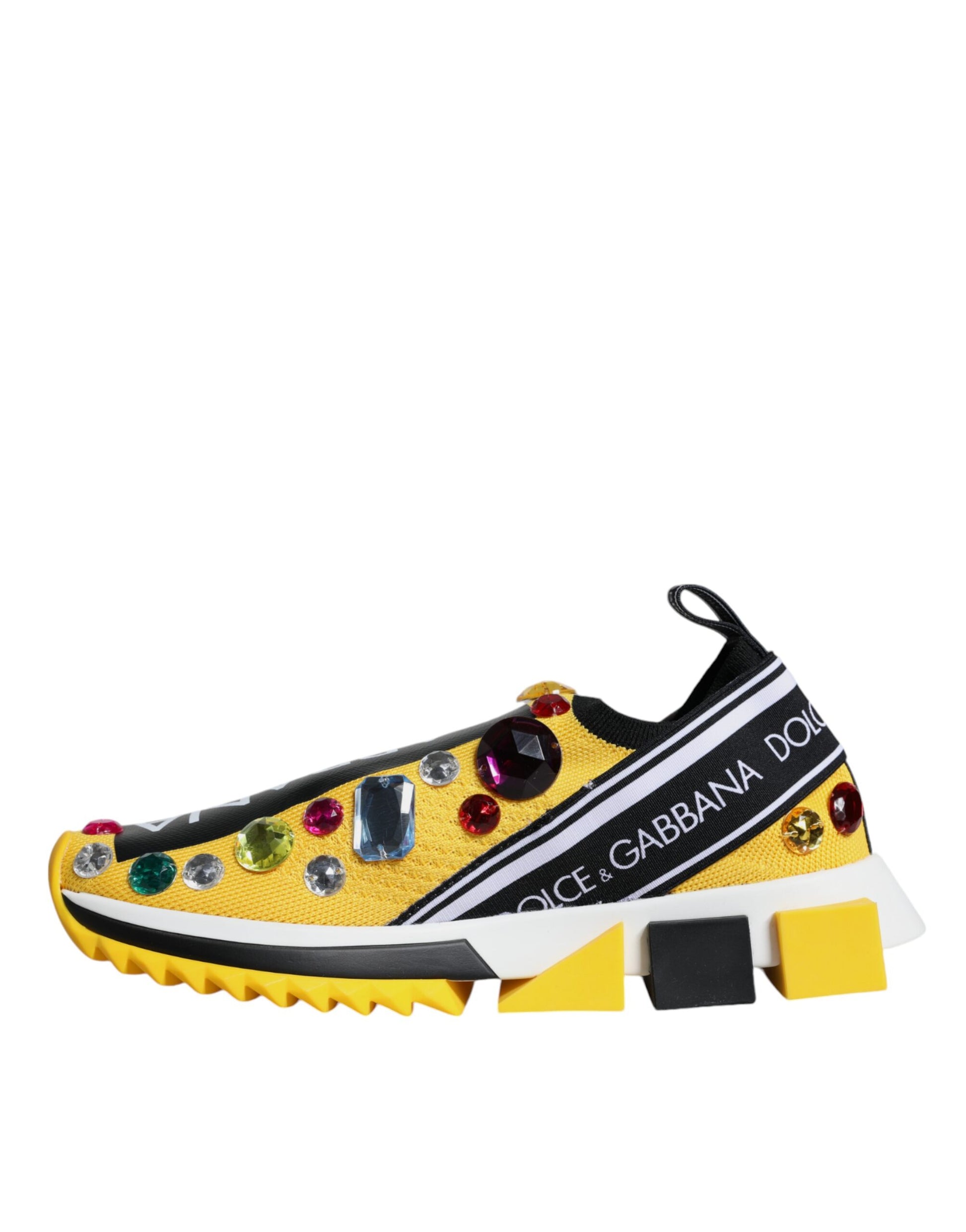 Dolce & Gabbana Yellow Sorrento Crystals Low Top Sneakers Shoes