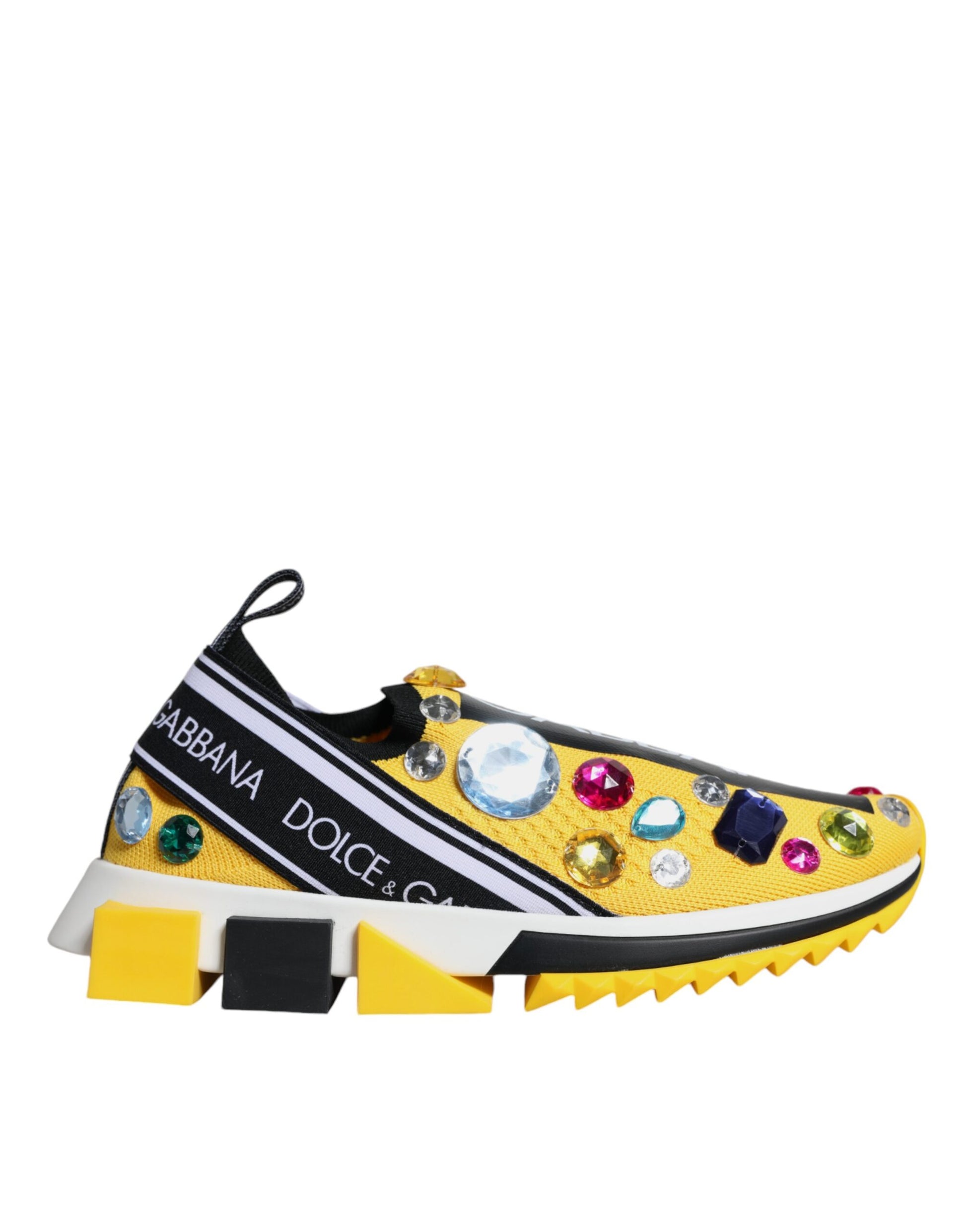 Dolce & Gabbana Yellow Sorrento Crystals Low Top Sneakers Shoes