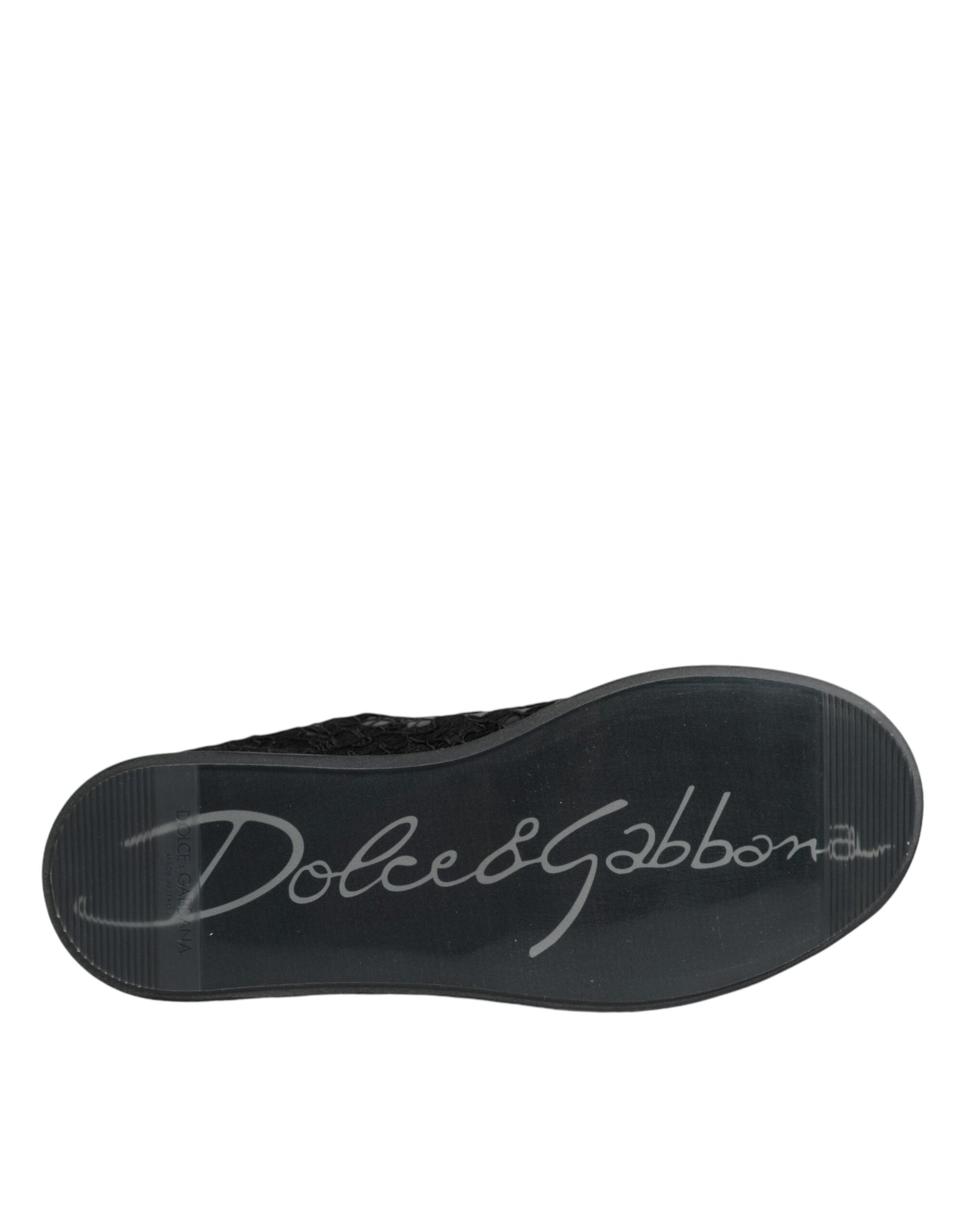 Dolce & Gabbana Black Lace Leather Low Top Sneakers Shoes