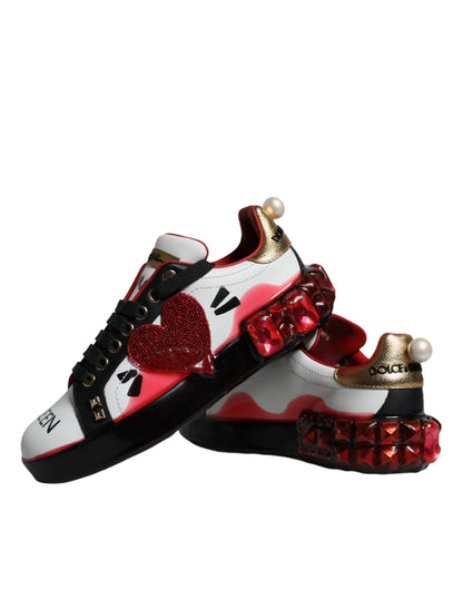 Dolce & Gabbana White Red Crystals Leather Portofino Sneakers Shoes