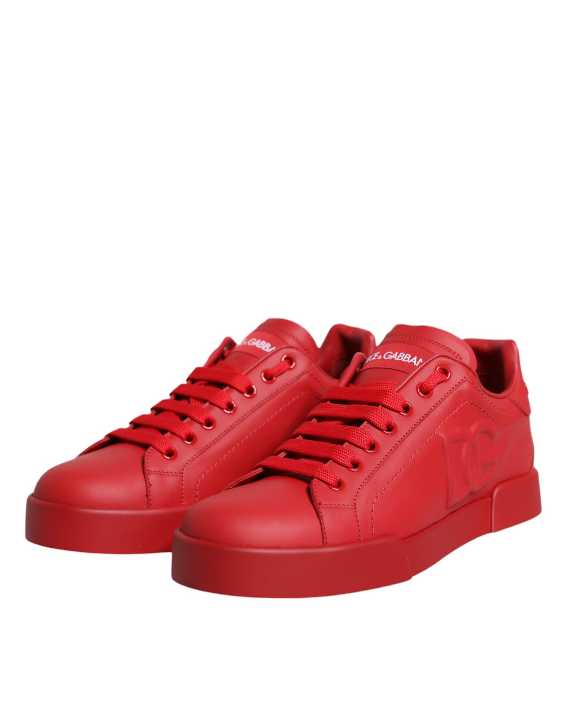 Dolce & Gabbana Red Leather Low Top Women Sneakers Shoes