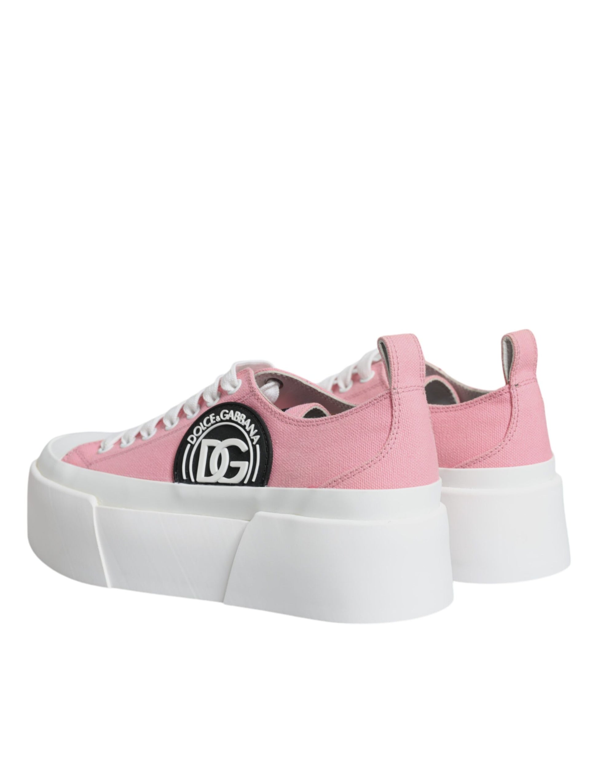 Dolce & Gabbana Pink White Canvas Logo Low Top Sneakers Shoes