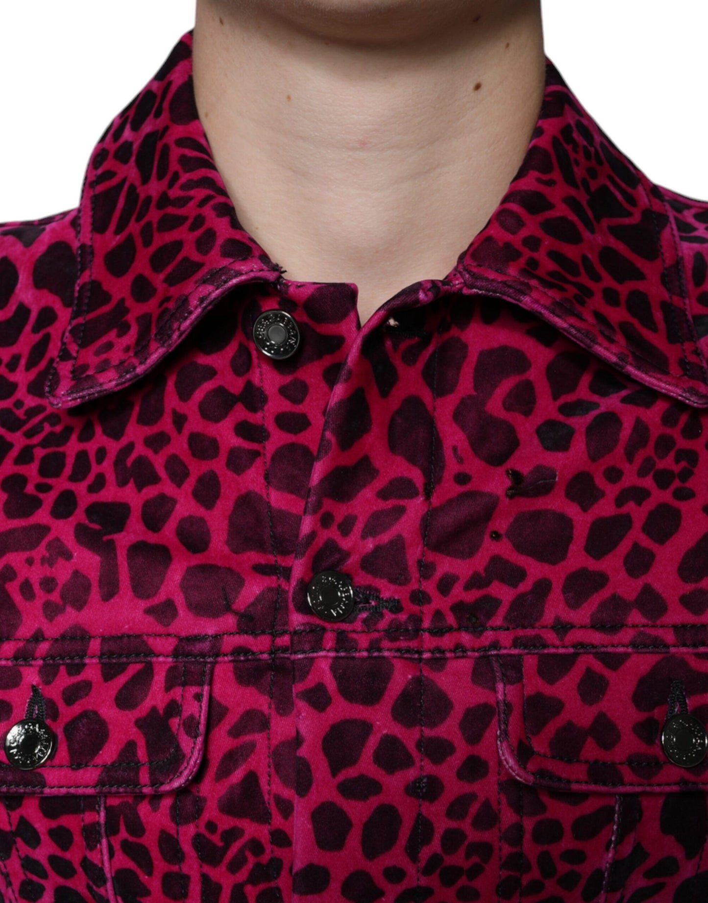 Dolce & Gabbana Fuchsia Leopard Button Down Collared Jacket