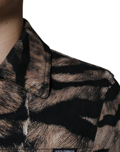 Dolce & Gabbana Brown Tiger Button Down Collared Jacket