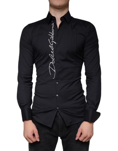 Dolce & Gabbana Black Logo Embroidered SICILIA Dress Shirt