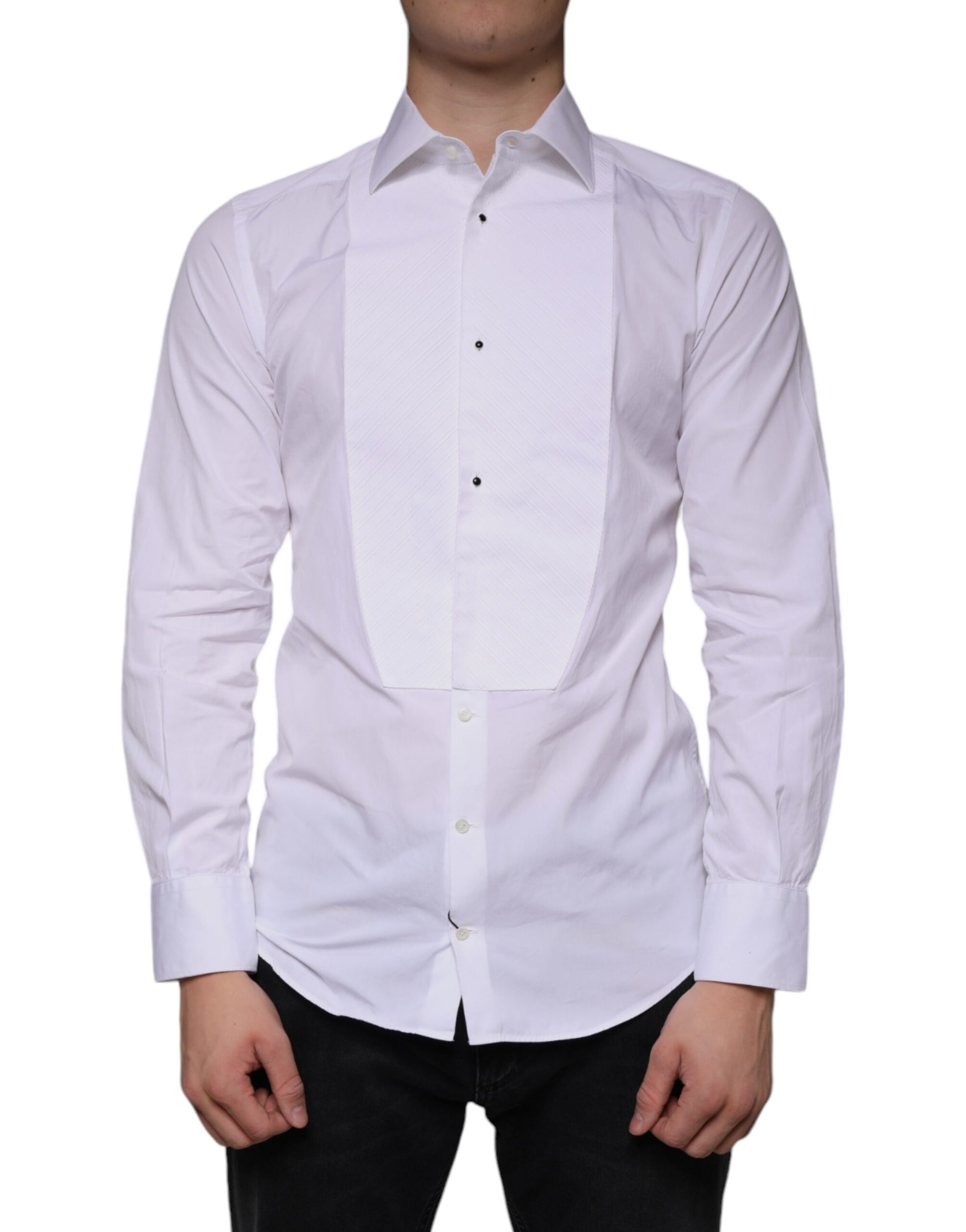 Dolce & Gabbana White Bib Cotton Poplin GOLD Men Formal Shirt