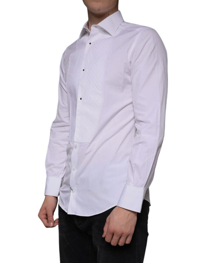 Dolce & Gabbana White Bib Cotton Poplin GOLD Men Formal Shirt