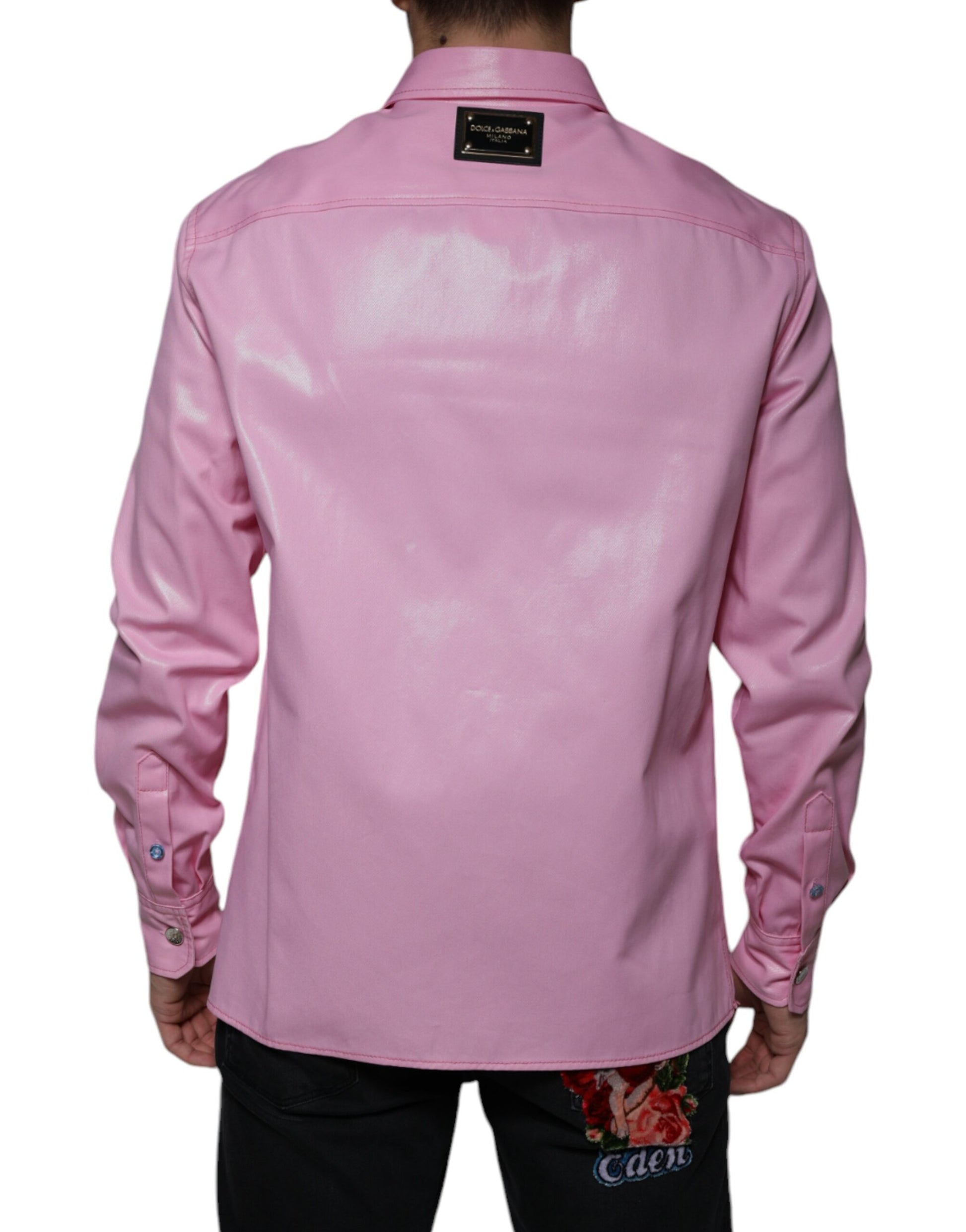 Dolce & Gabbana Pink Cotton Collared Button Down Shirt