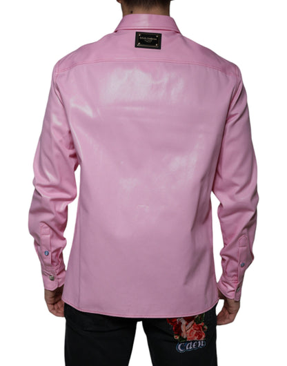 Dolce & Gabbana Pink Cotton Collared Button Down Shirt