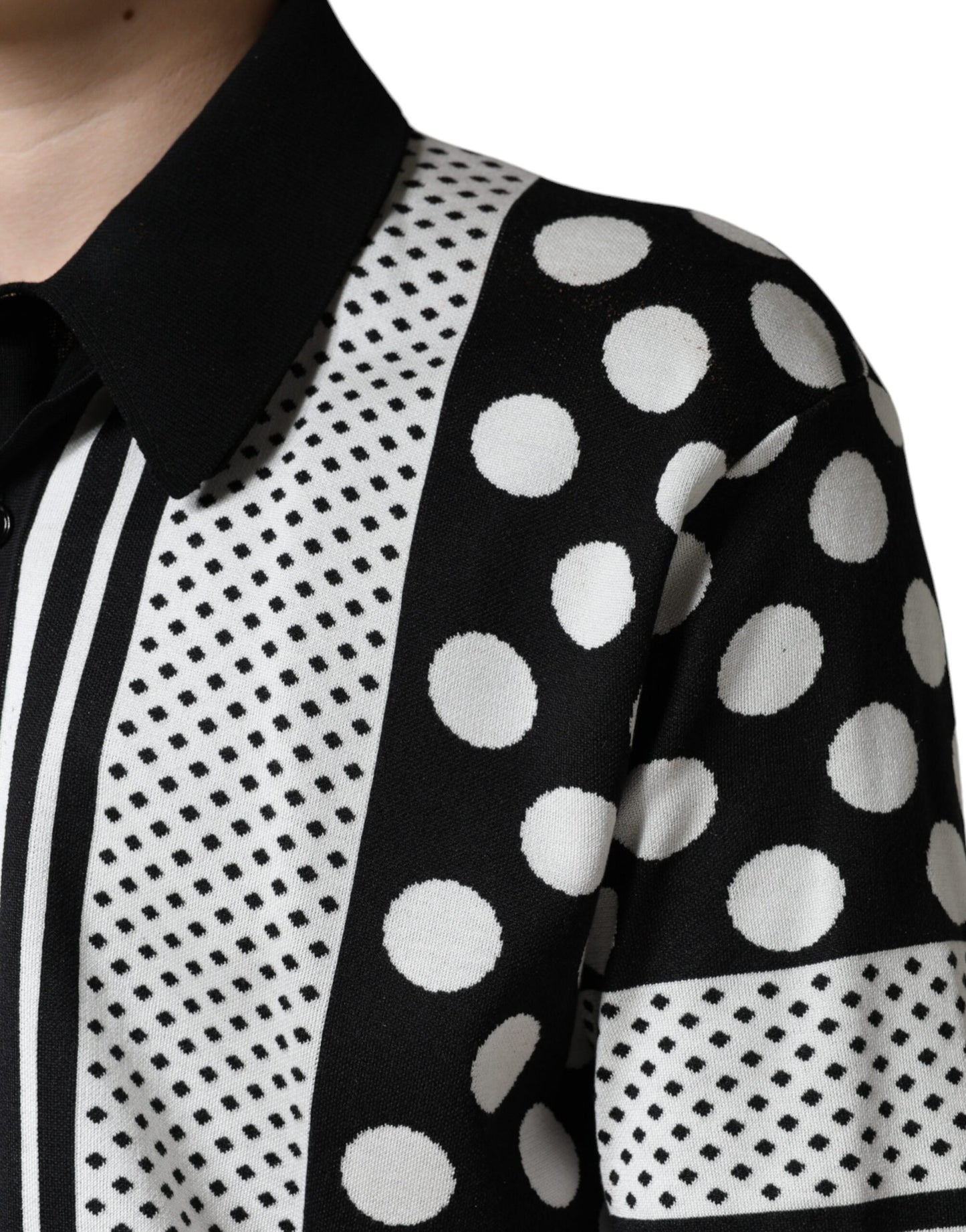 Dolce & Gabbana Black White Polka Dot Collared Polo T-shirt