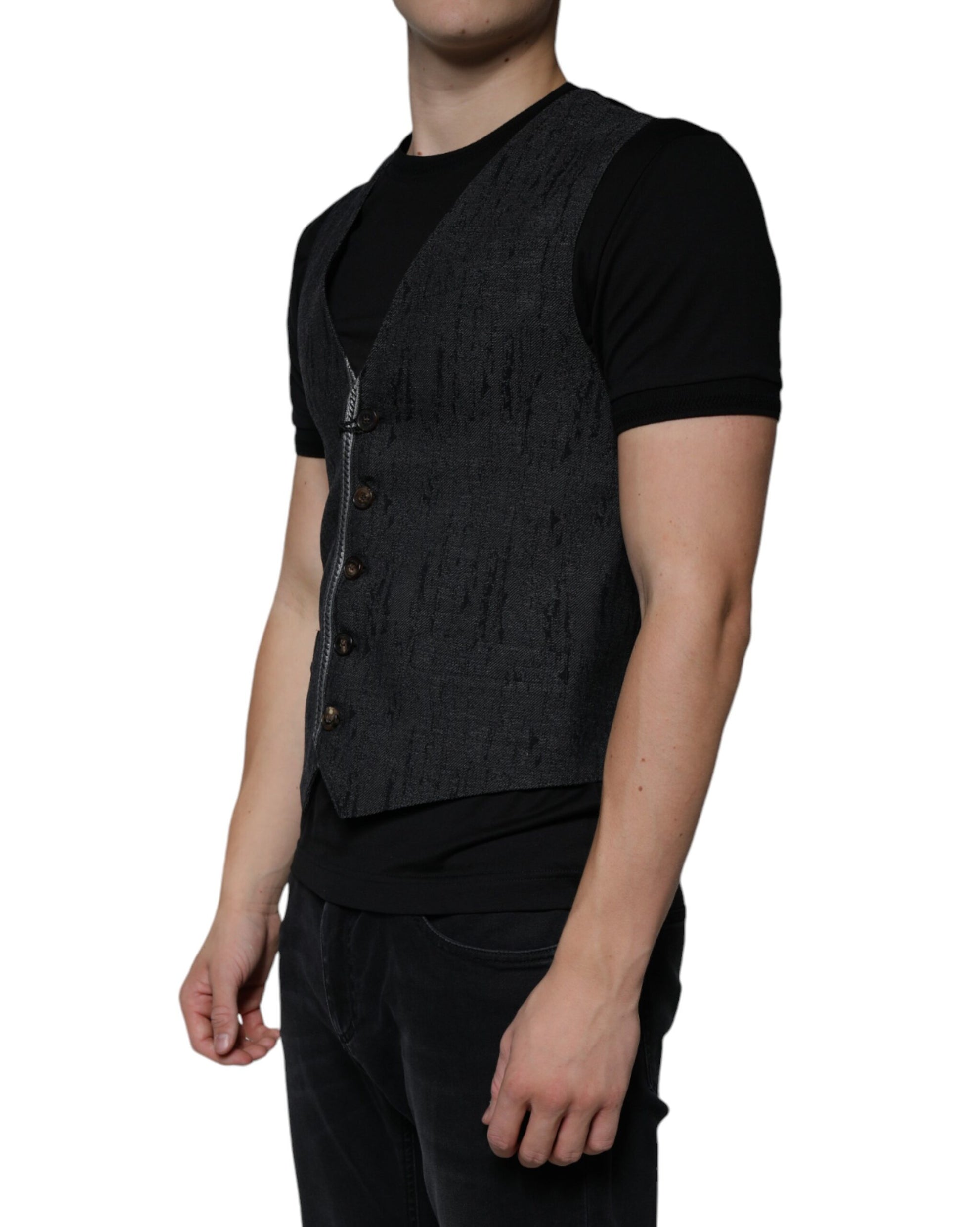 Dolce & Gabbana Black Wool Sleeveless Dress Waistcoat Vest