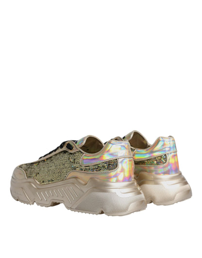 Dolce & Gabbana Gold Sequin Iridiscent Daymaster Sneakers Shoes