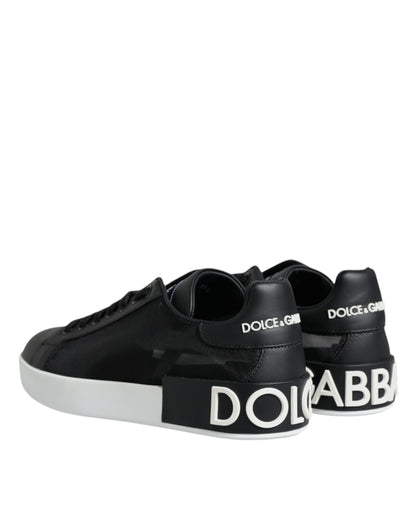 Dolce & Gabbana Black Calf Leather Portofino Sneakers Shoes