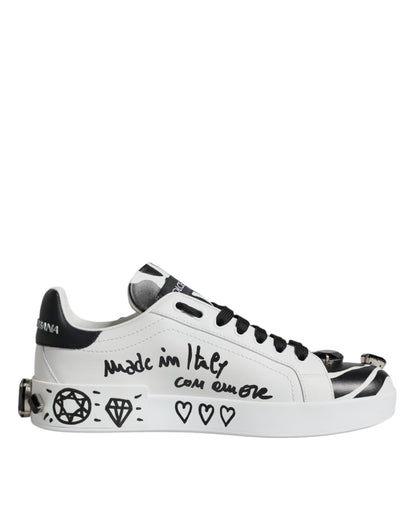 Dolce & Gabbana White Crystal Portofino Low Top Sneaker Shoes