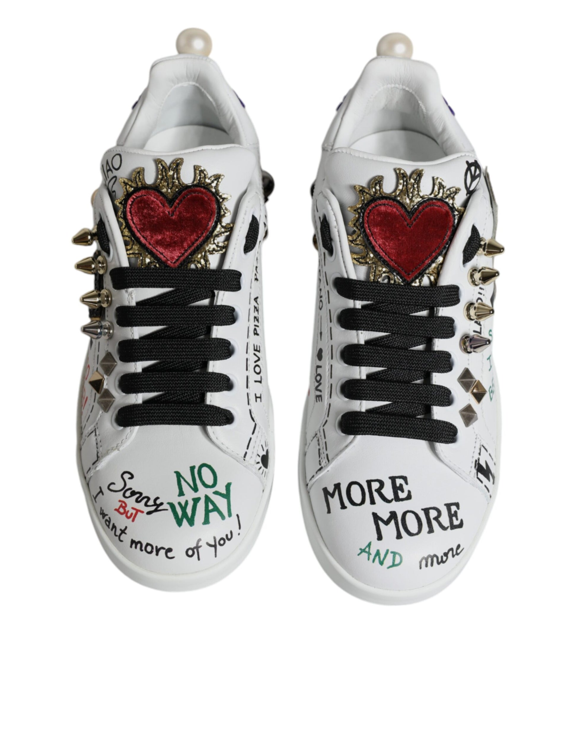 Dolce & Gabbana White Heart Studded Low Top Sneakers Shoes