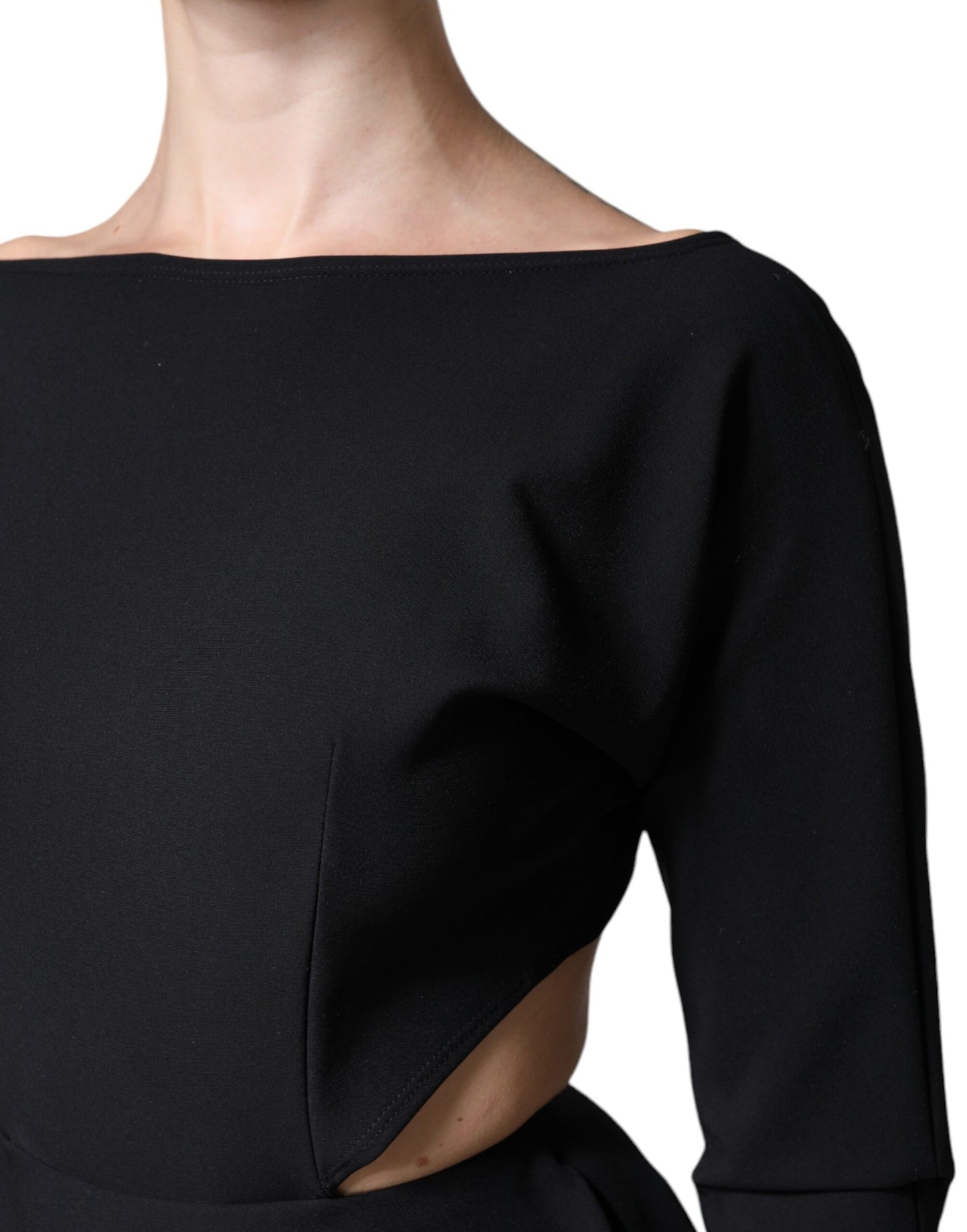 Dolce & Gabbana Black Viscose Cut Out A-line Long Sleeves Mini Dress