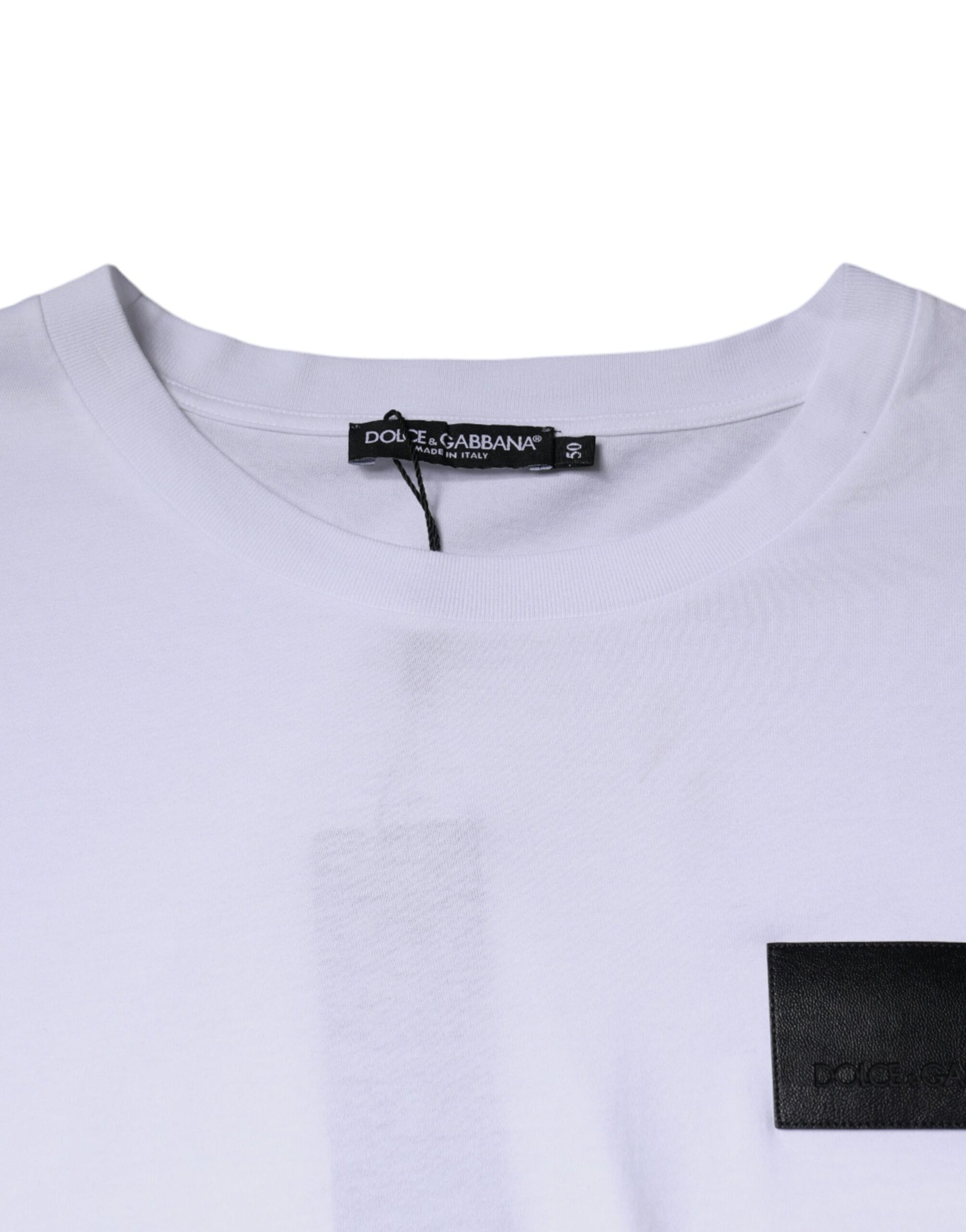 Dolce & Gabbana White Logo Patch Cotton Crew Neck T-shirt