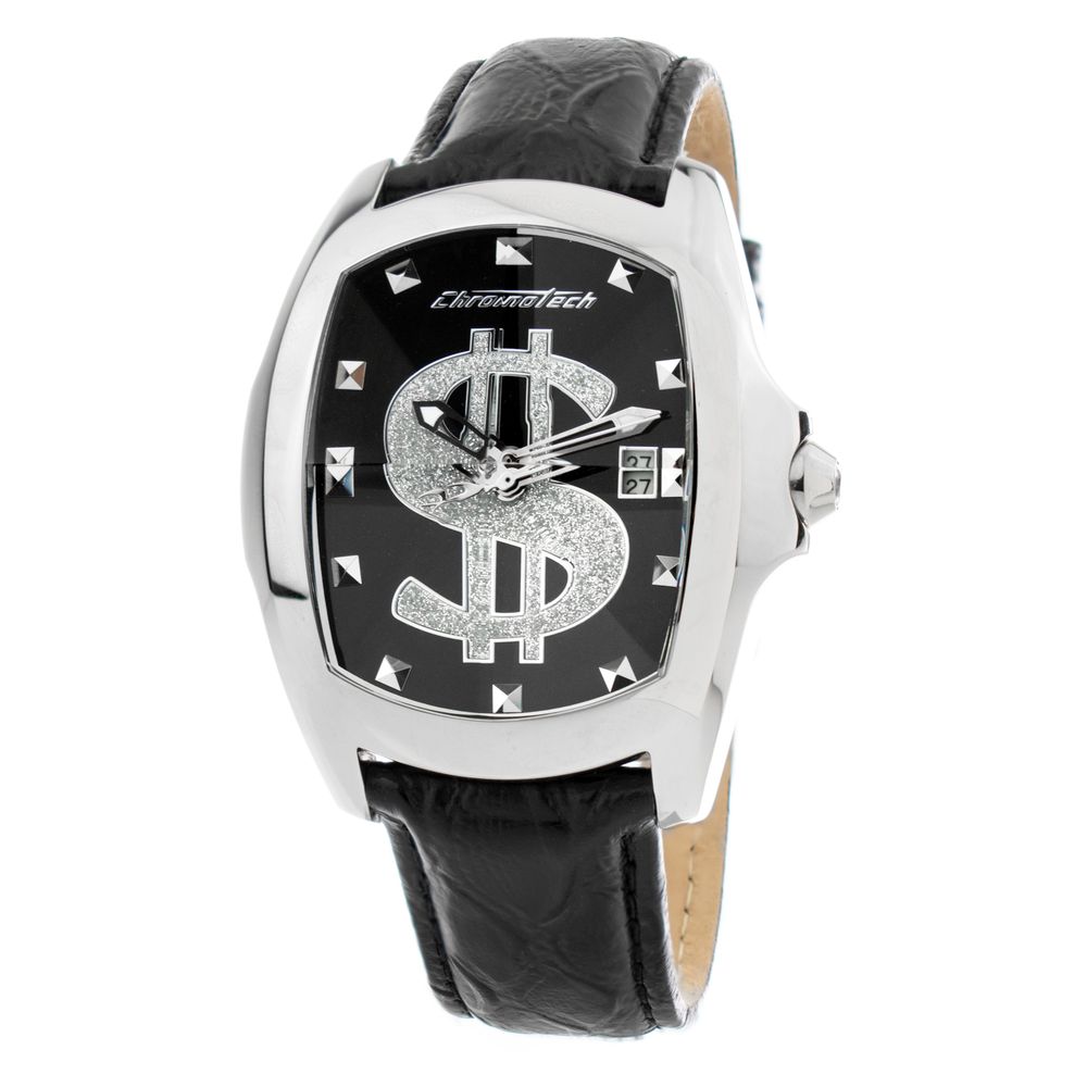 Chronotech Black Leather Watch