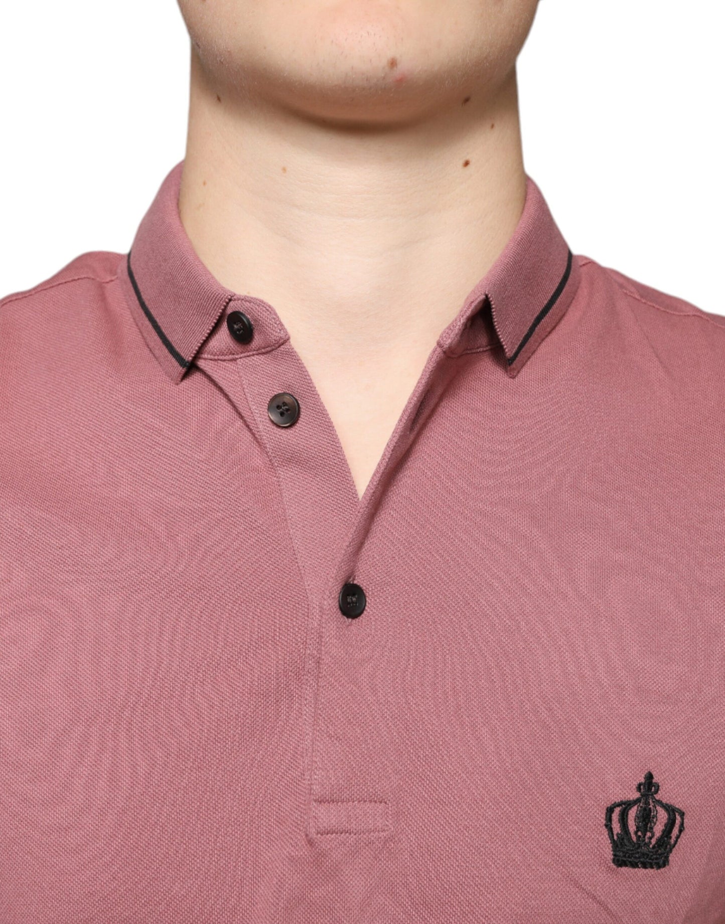 Dolce & Gabbana Pink Crown Embroidery Collared Polo T-shirt