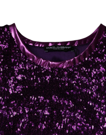 Dolce & Gabbana Purple Sequin Round Neck Sleeveless T-shirt