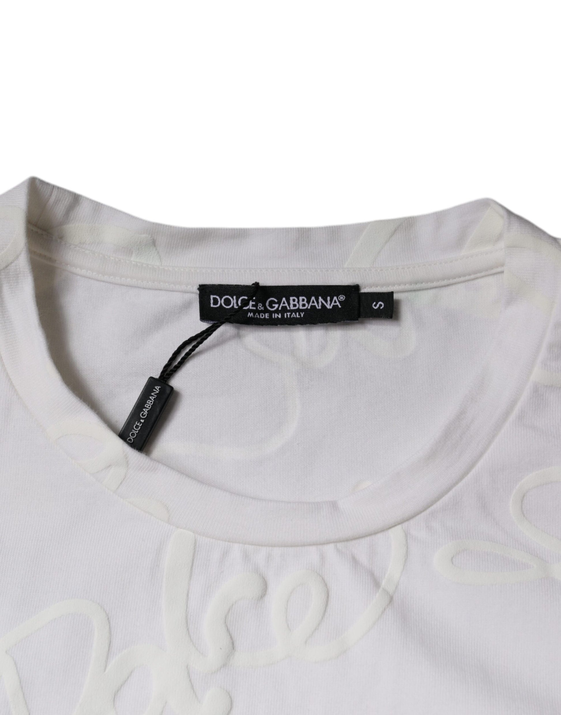 Dolce & Gabbana White Logo Print Cotton Crew Neck T-shirt