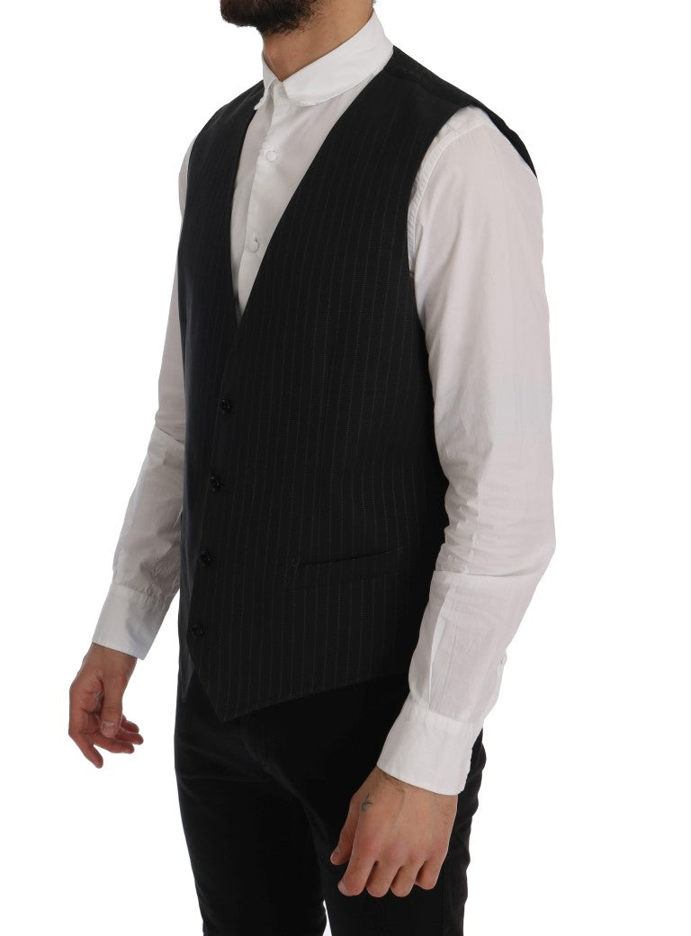 Dolce & Gabbana Elegant Gray Striped Men's Waistcoat Vest