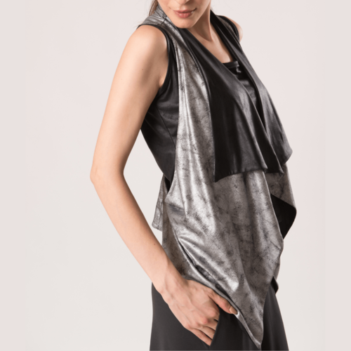 Reversible Vest - Faux Liquid Leather Platinum & Black