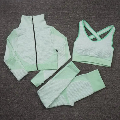 Seamless Sports Suits 3PcsSetGreen S