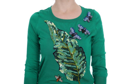 Dolce & Gabbana Embellished Green Silk Pullover Sweater