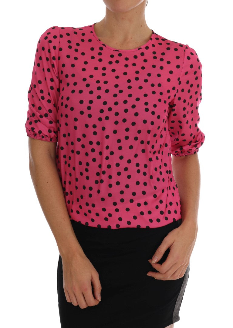 Dolce & Gabbana Chic Pink Polka Dotted Silk Blouse