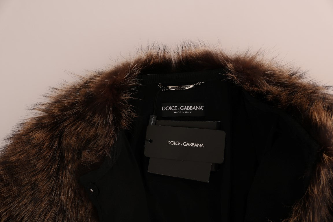 Dolce & Gabbana Elegant Brown Raccoon Fur Knee-Length Coat