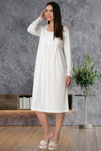 Shopymommy 5525 Lace Maternity & Nursing Nightgown Ecru