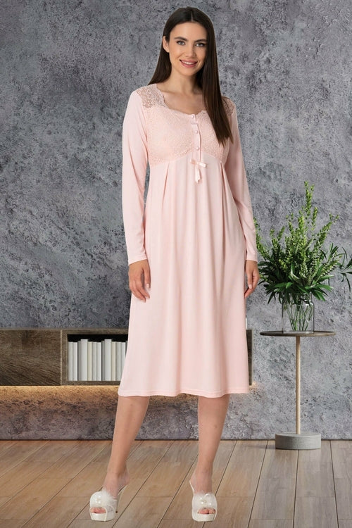 Shopymommy 5525 Lace Maternity & Nursing Nightgown Powder