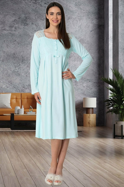 Shopymommy 5525 Lace Maternity & Nursing Nightgown Turquoise