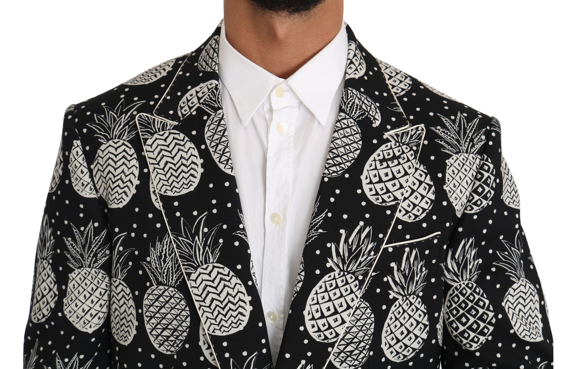 Dolce & Gabbana Chic Black Pineapple Print Wool Suit