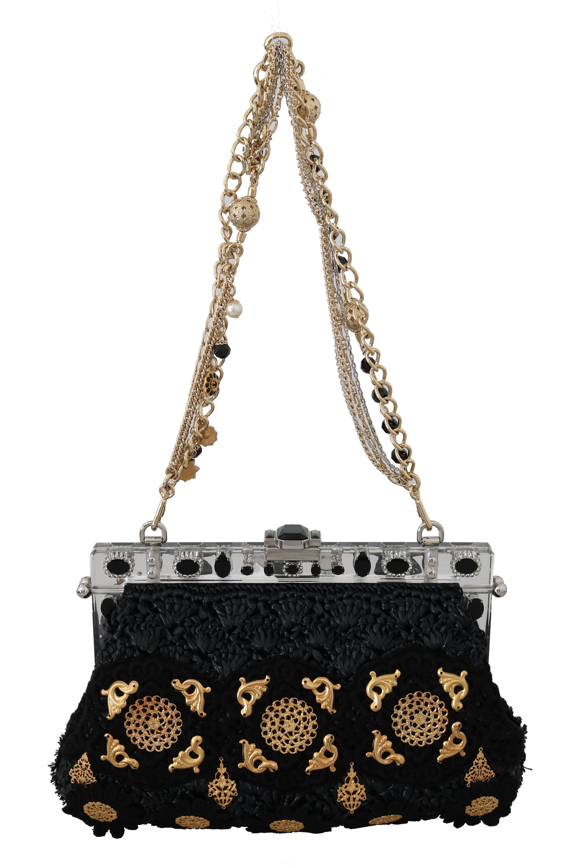 Dolce & Gabbana Black Tassel Gold Baroque Crystal Evening Clutch