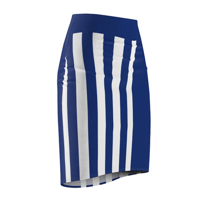 Womens Pencil Skirt Blue/white Stripe, Stretch Mini, S152393