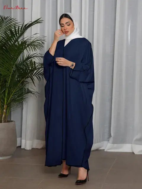 Oversized Abayas With Belt Navy No Scarf One Size