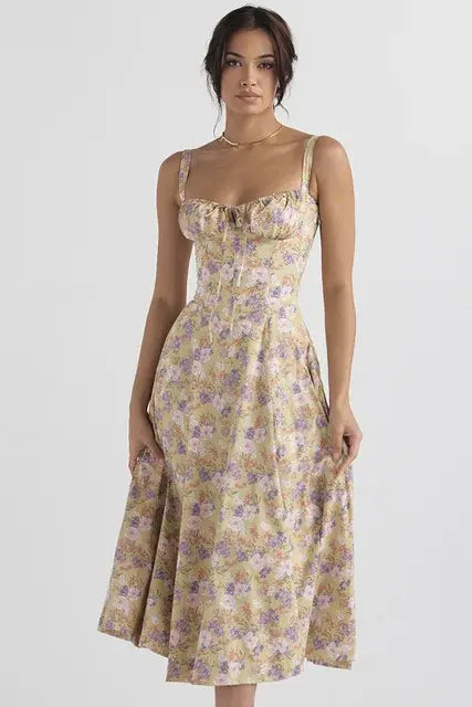 Sleeveless Elegant Flowers Dress Lavender L