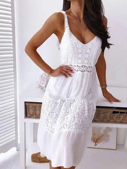 Boho Midi Dress Women Sexy Backless Dress White XL