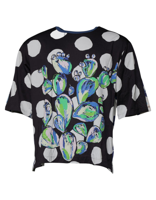 Dolce & Gabbana Black White Printed Cotton Crew Neck T-shirt