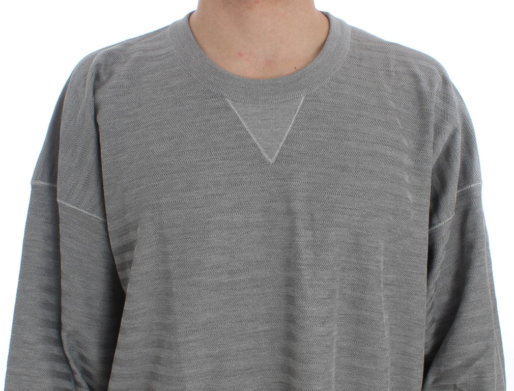 Dolce & Gabbana Elegant Gray Silk Crewneck Pullover Sweater