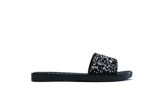 Women's Single Platform Glitter Sliders Black