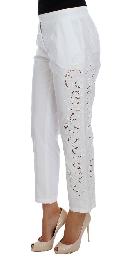 Dolce & Gabbana Elegant White Floral Cutout Dress Pants