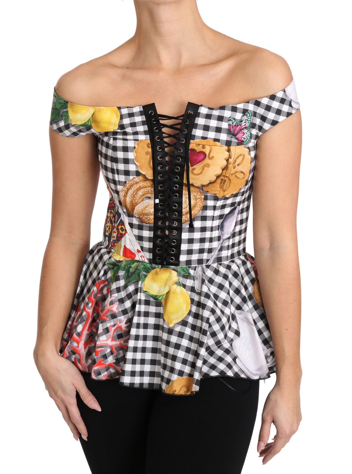 Dolce & Gabbana Chic Checkered Corset Top Blouse