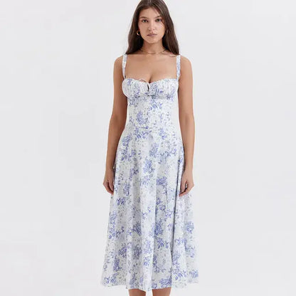 Summer Floral A-line Dress Blue Flower S