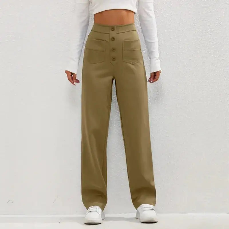 High- Waisted Casual Pants Brown M