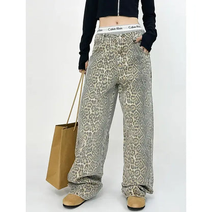 Leopard Print Wide Leg Pants For Women Brown Meduim