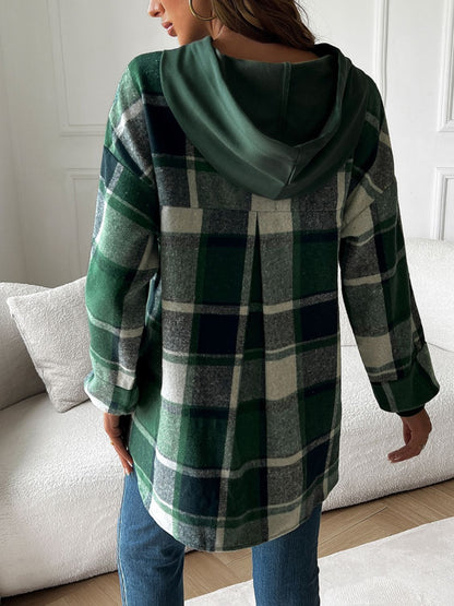 Devine Drawstring Plaid Long Sleeve Hoodie