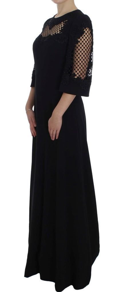 Dolce & Gabbana Elegant Black Wool Cutout Maxi Dress